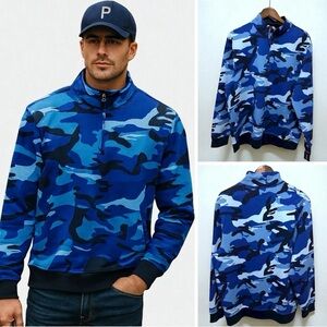 388 Club Room |NWT Men’s Blue Camo Quarter-Zip Pullover Fleece Sweatshirt (Sz L)